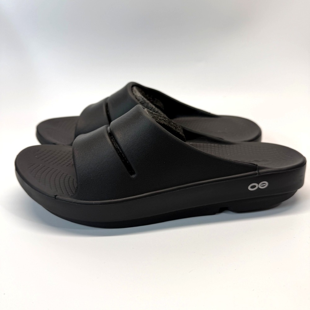 OOFOS OOahh Slides Men 8‎ Women 10 Black Recovery Foam Lightweight